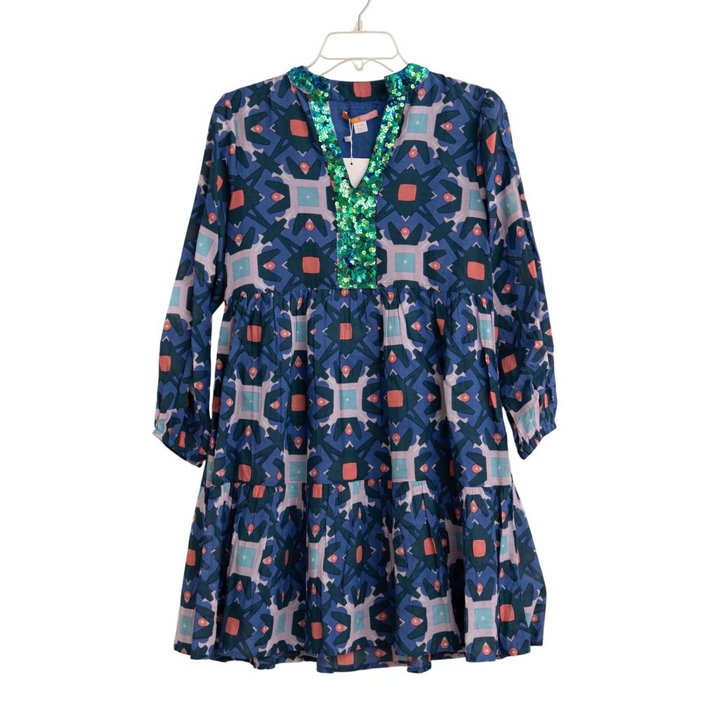 Briton Court Babydoll Dress NEW Geometric Sequin Eclectic Maximalist Festival